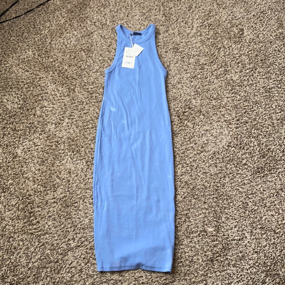 Zara blue ribbed body con dress midi length size M